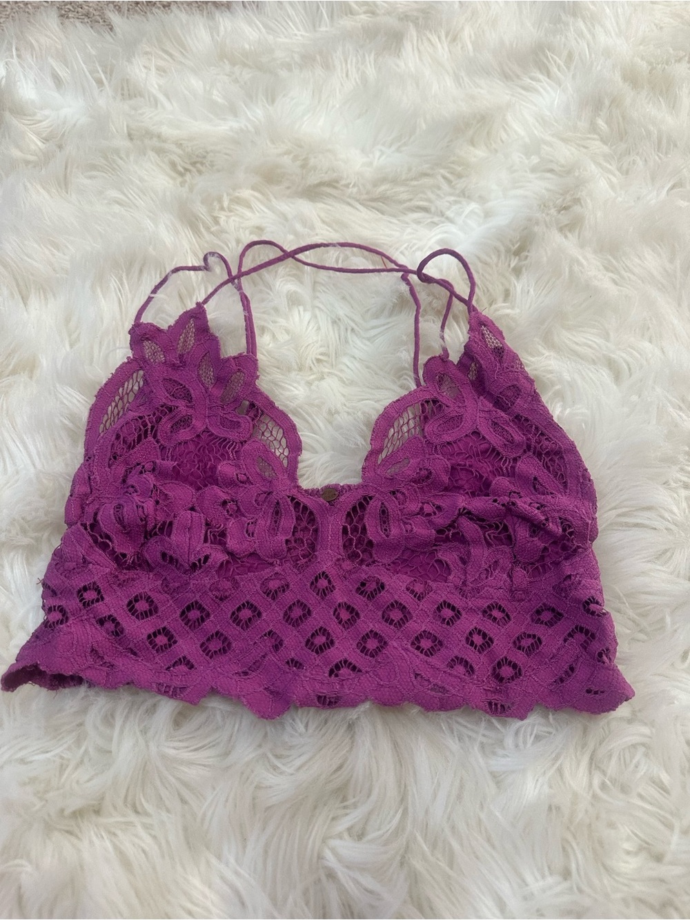 Free People Fuchsia Lace Bralette with Floral Appliqué